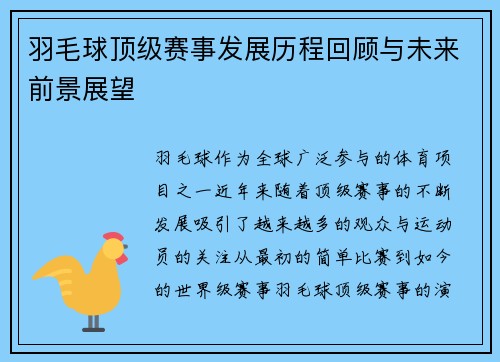 羽毛球顶级赛事发展历程回顾与未来前景展望