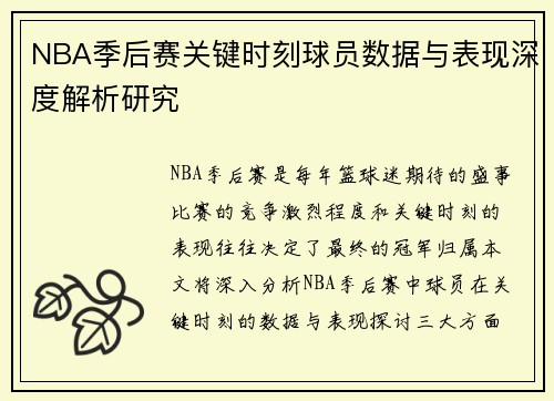 NBA季后赛关键时刻球员数据与表现深度解析研究